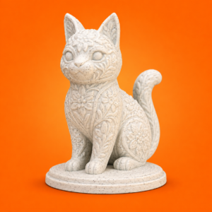 Silent Bloom | 3D Printed Cat Figurine with Floral Pattern, Marble Look PLA Material, Decorative Statue, 93.5x100.5x125mm