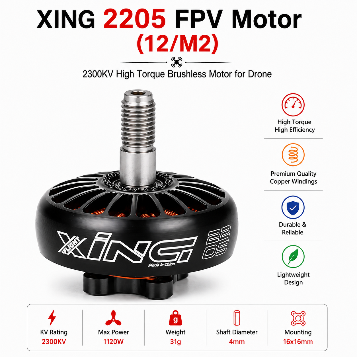 XING 2205 FPV Motor (12/M2) – 2300KV