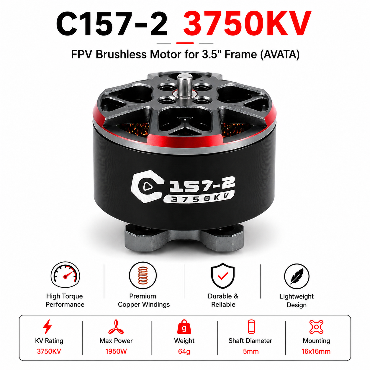 Axisflying Fpv Brushless Motor C157-2 for AVATA 3.5″ Frame Kit 3750 KV