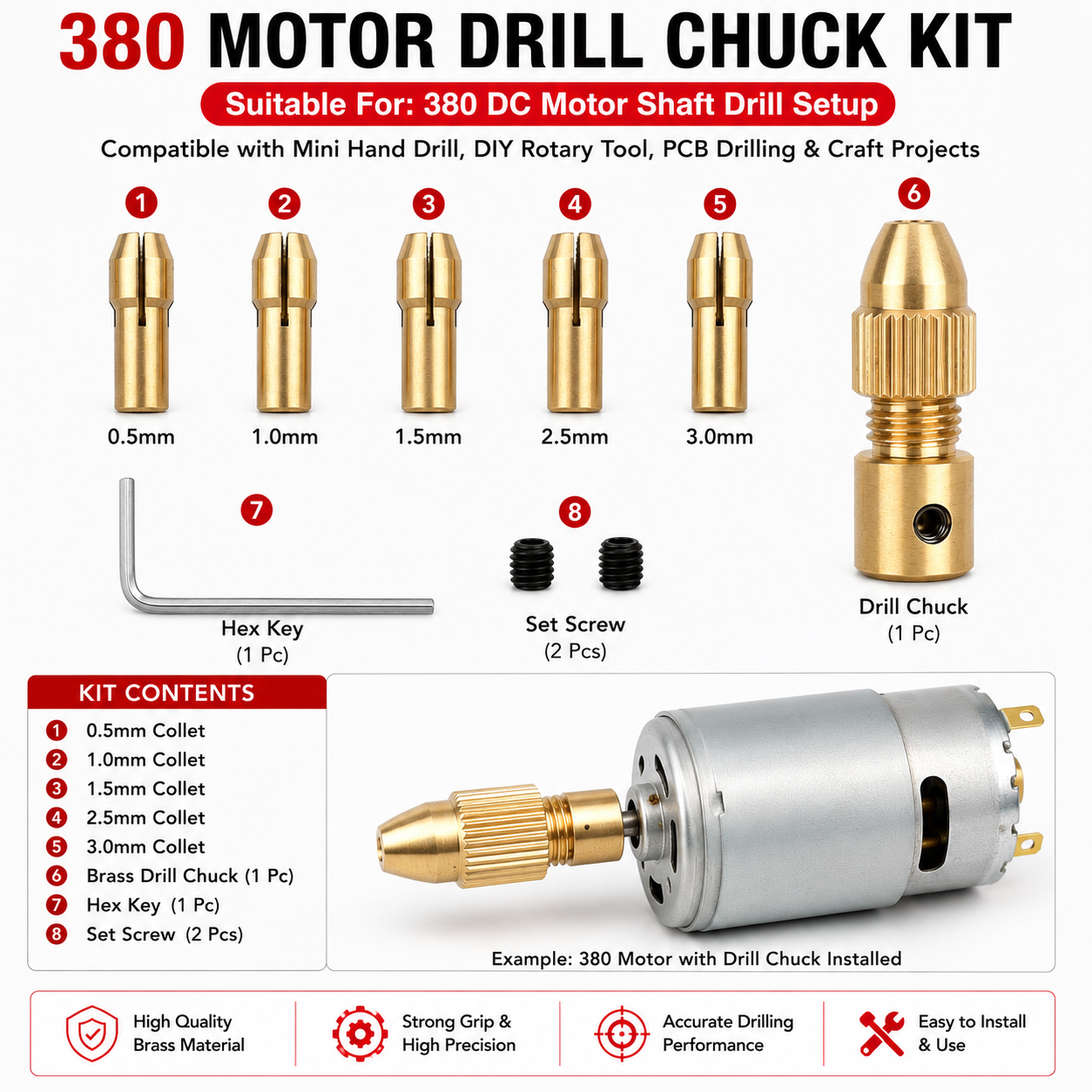 Drill Chuck Set 0.5-3mm with 380 DC Motor - Image 2