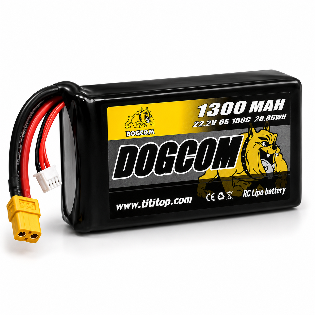 DOGCOM 6S 1300mAh 150C 22.2V LiPo Battery XT60