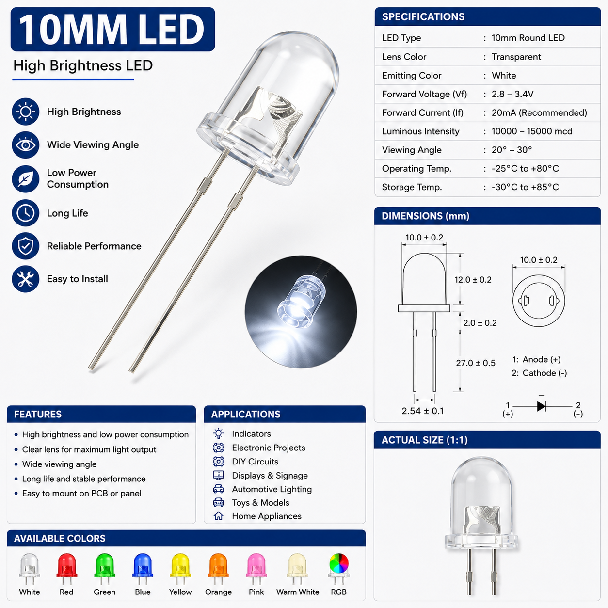 10mm LED - Blue Color Quantity-20 - Image 2