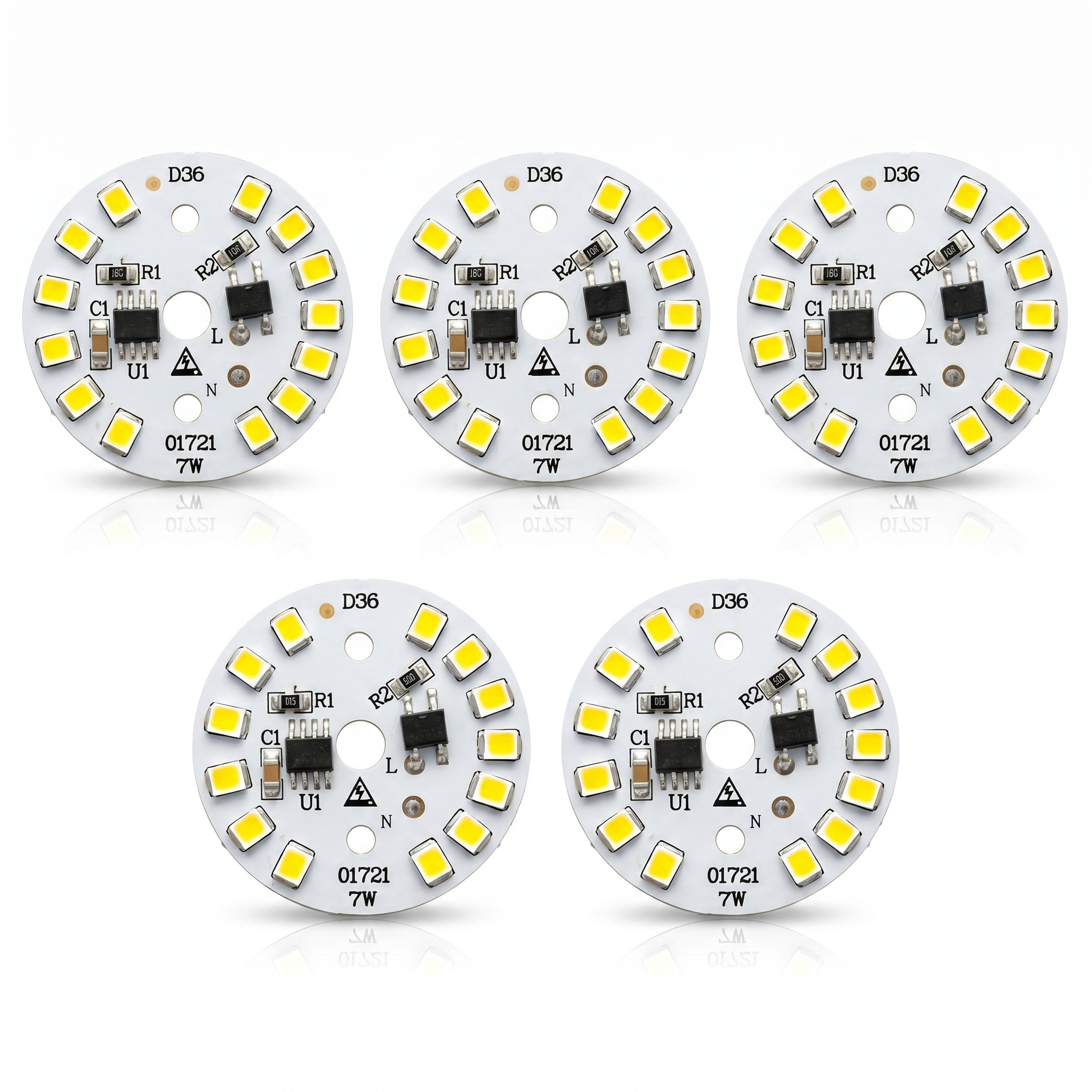 LED DOB Module, 7W, Cool White Colour, 220V AC, Round PCB Board - Pack of 5