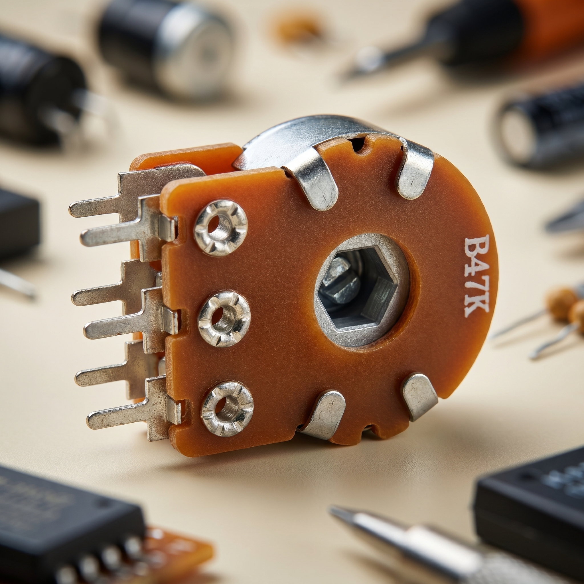 47K Ohm Dual Gang Rotary Potentiometer - Large 6 Pin Potentiometer - Image 2